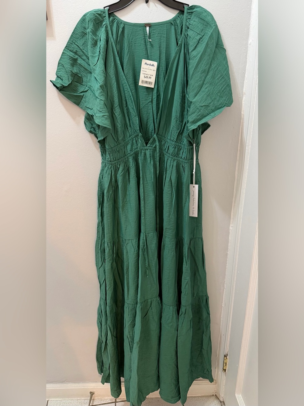 NWT Marshalls Green Tiered Flutter Sleeve Women’s Maxi Dress
